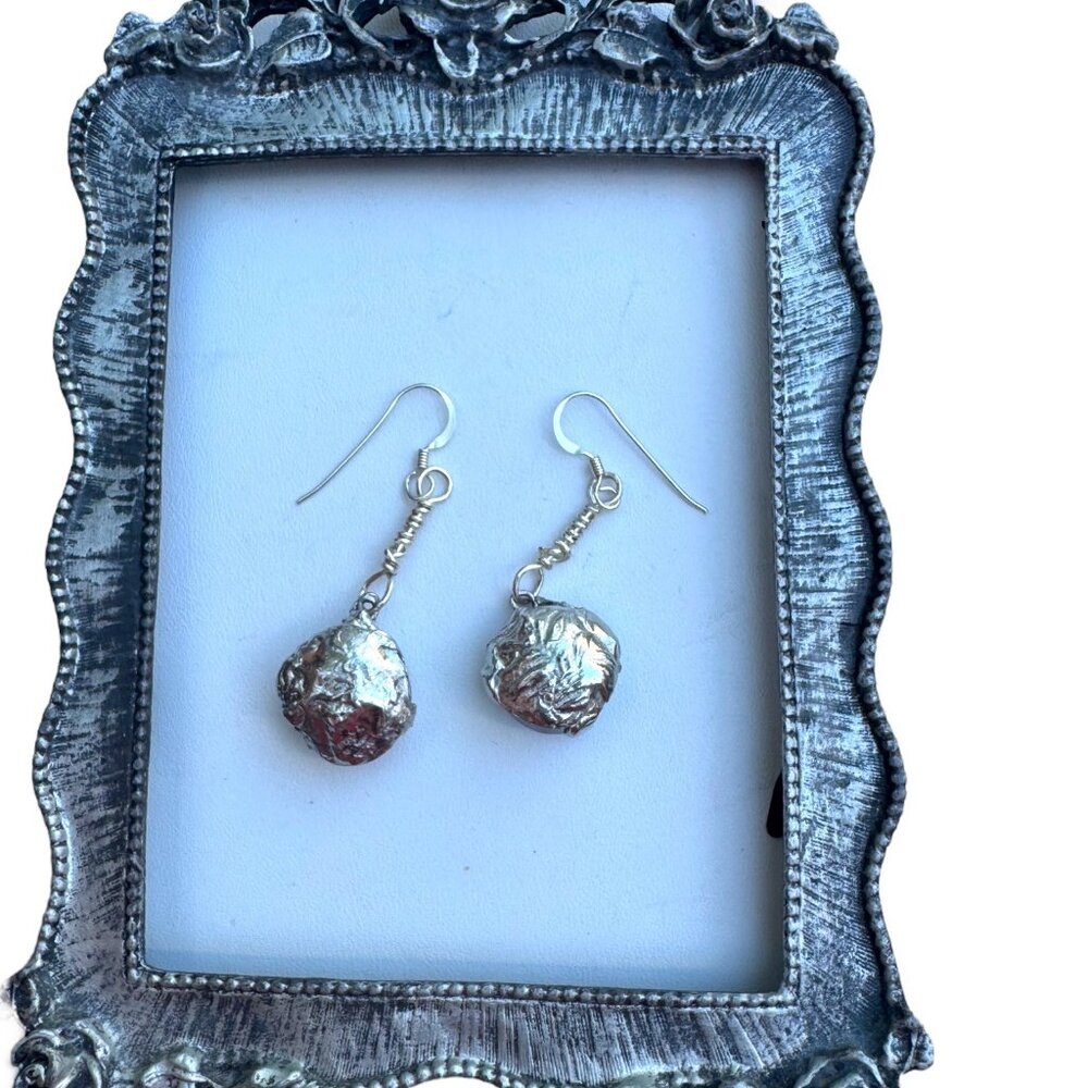 Artisan Aurora Borealis Crystal Dangle Earrings 925 Hooks & Silver/Tin Metalwork - Picture 12 of 17